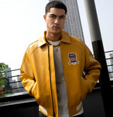 Avirex Icon Varsity Leather Jacket Mustard