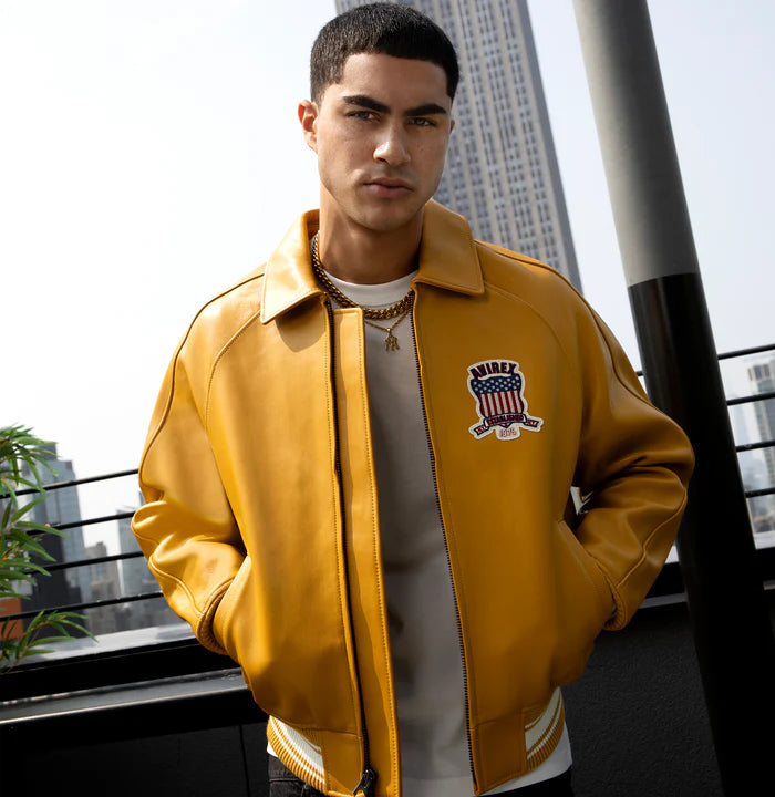Avirex Icon Varsity Leather Jacket Mustard