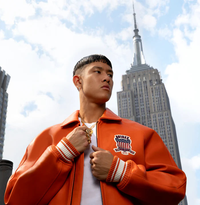 Avirex Icon Varsity Leather Jacket - SAFETY ORANGE