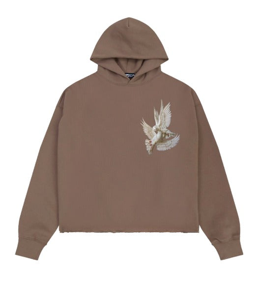 Ruko Studio Men's Peace Crop Top Hoodie - Tan