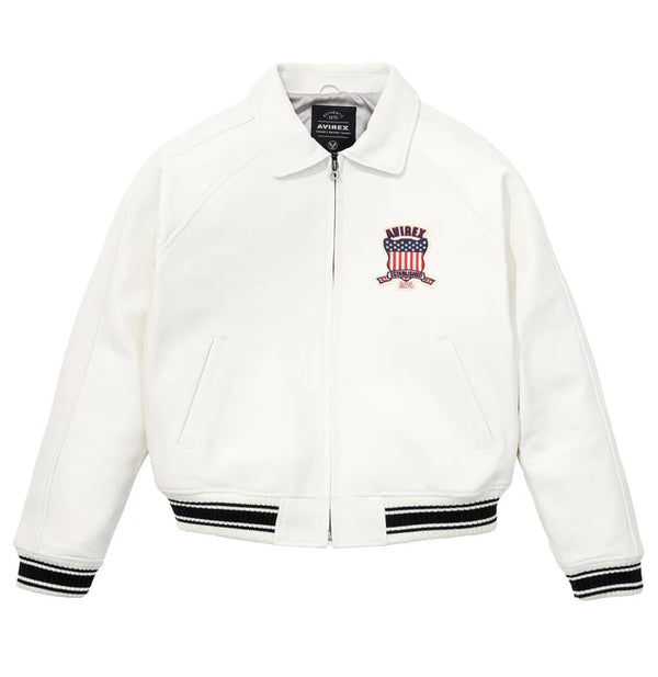 Avirex Icon Varsity Leather Jacket - White