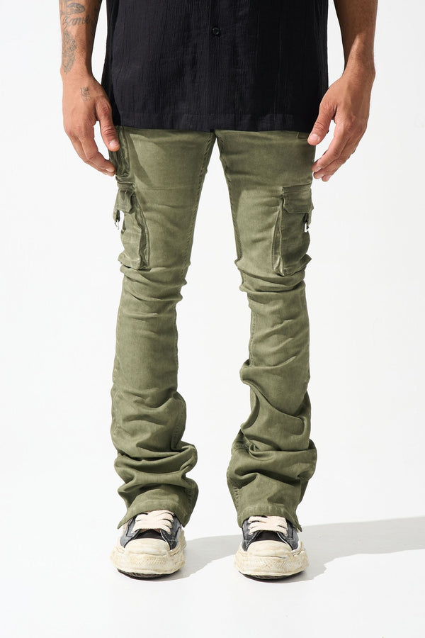 Serenede Men's Oil Green Stacked Jeans