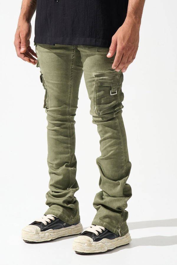 Serenede Men's Oil Green Stacked Jeans