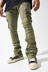 Serenede Men's Oil Green Stacked Jeans