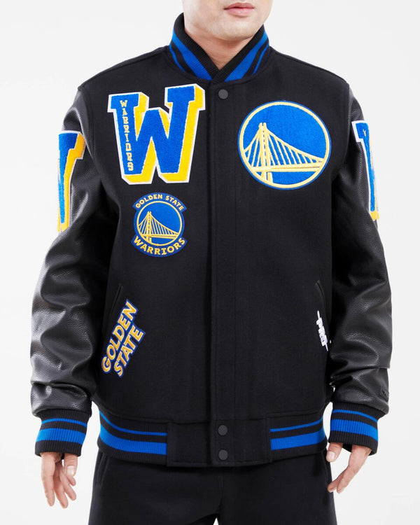 Pro Standard Golden State Warriors Mash Up Wool Varsity Jacket - Black