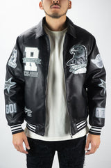 Rebel Minds Faux Leather Usa Jacket - Black