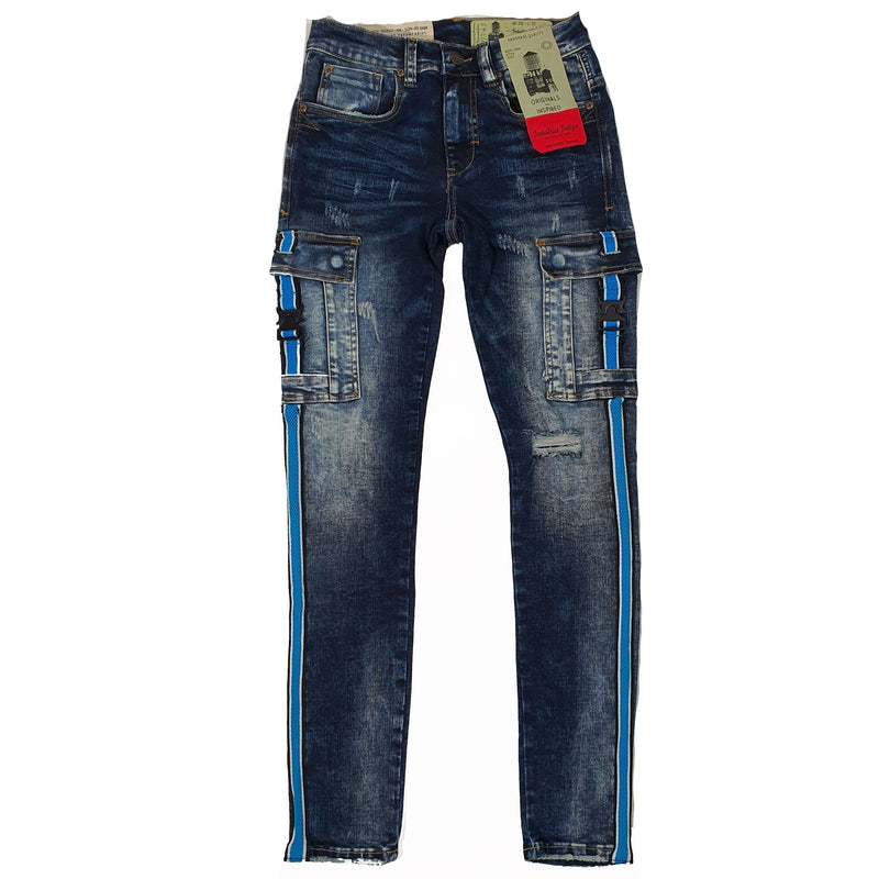 Industrial Indigo Blue Jeans With Aqua Stripe - INT-WB-103 - Action Wear