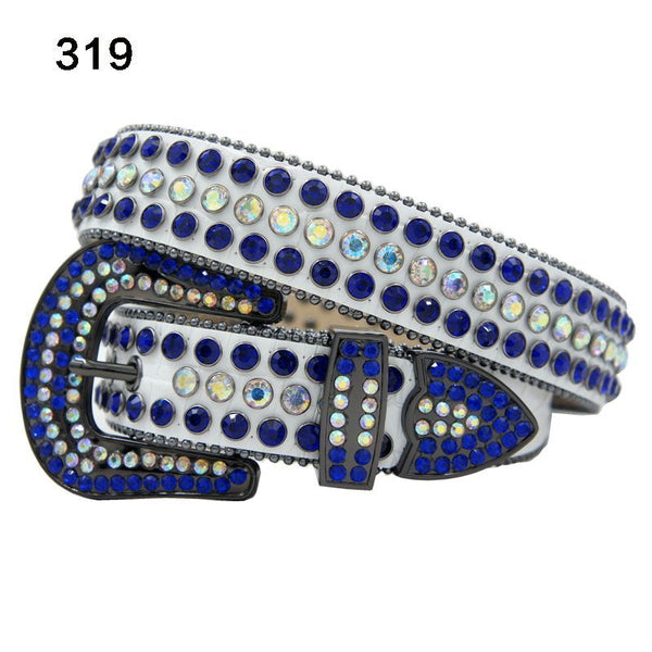 DNA Belt 319 White Leather Royal Blue Multi Color Stones - Action Wear