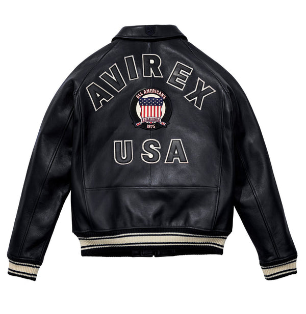Avirex Icon Varsity Leather Jacket - Black