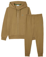 Lacoste Men’s Kangaroo Pocket Zip Up Hoodie & Tapered Fit Trackpants Set - Brown SIX