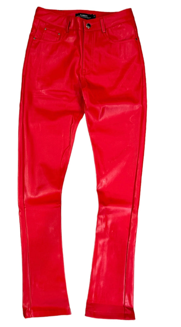 Fameux Leather Stacked Pants (Red)