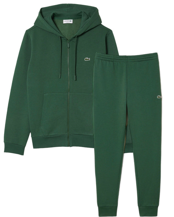 Lacoste Men’s Kangaroo Pocket Zip Up Hoodie & Tapered Fit Trackpants Set - Dark Green SMI