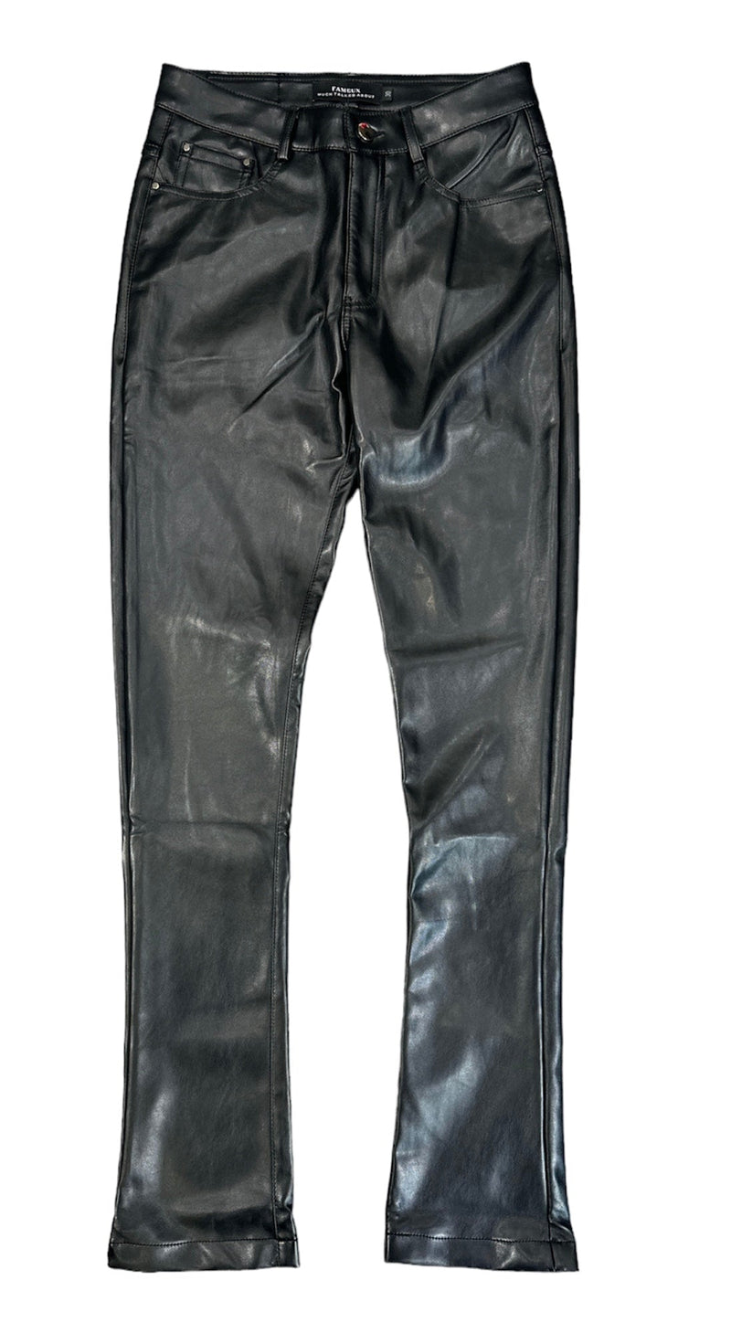 Fameux Leather Stacked Pants (Black)