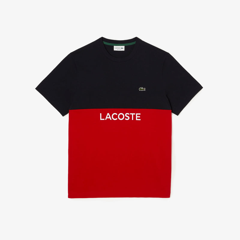 Lacoste Men’s Regular Fit Cotton Jersey Colourblock T-shirt & Shorts Set -Navy Blue Red