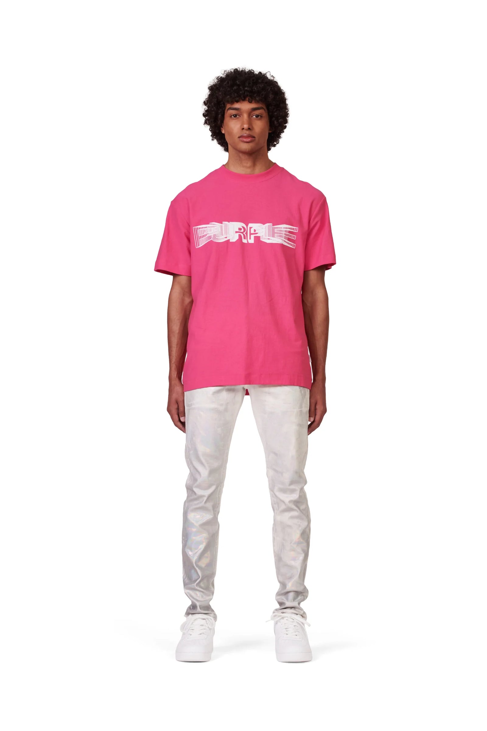 PURPLE BRAND MEN TEXTURED JERSEY SS TEE - WIRE FRAME HOT PINK