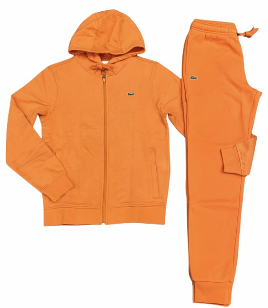 Lacoste Men’s SPORT Lightweight Bi-material Hoodie & Fleece Tennis Sweatpants - Orange
