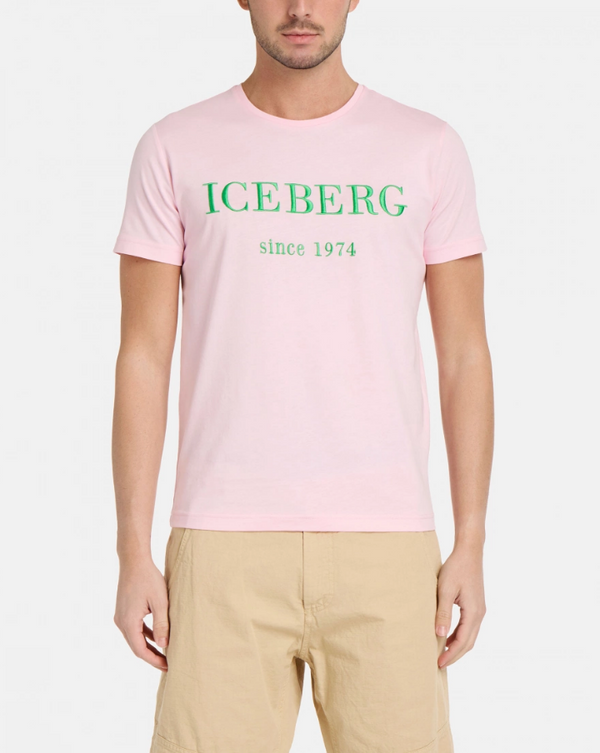 Iceberg Men's Heritage Logo Grey T-shirt Pink Green