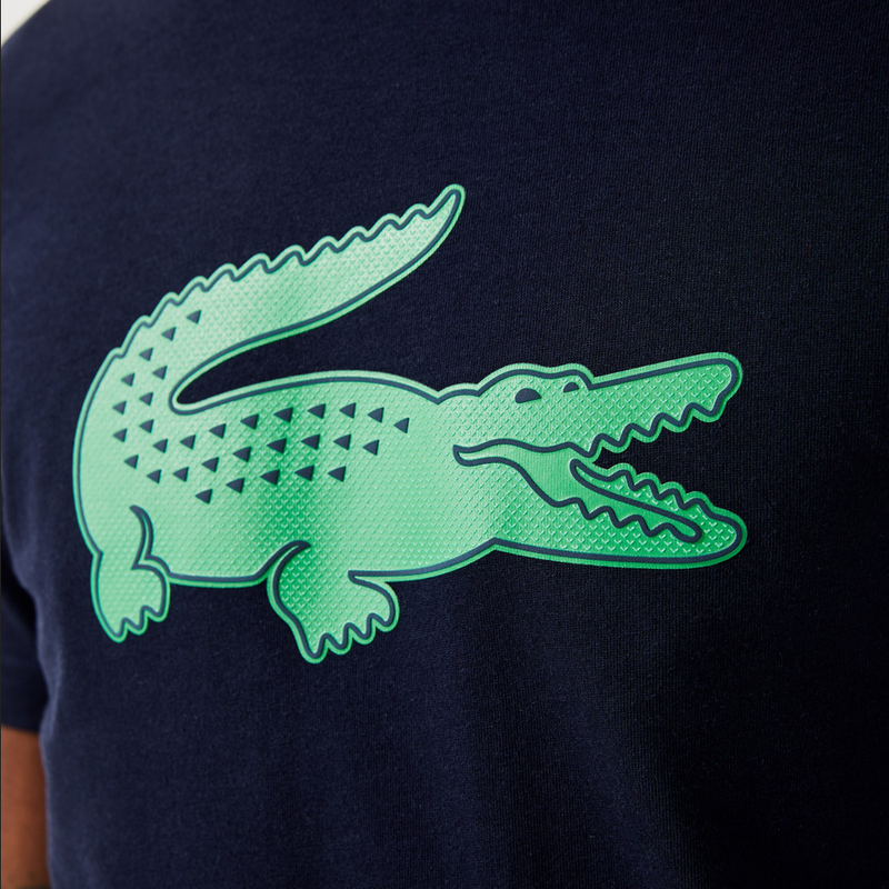 Men's Lacoste SPORT 3D Print Crocodile Breathable Jersey T-shirt Navy Blue Green