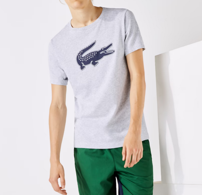 Men's Lacoste SPORT 3D Print Crocodile Breathable Jersey T-shirt Grey/Blue