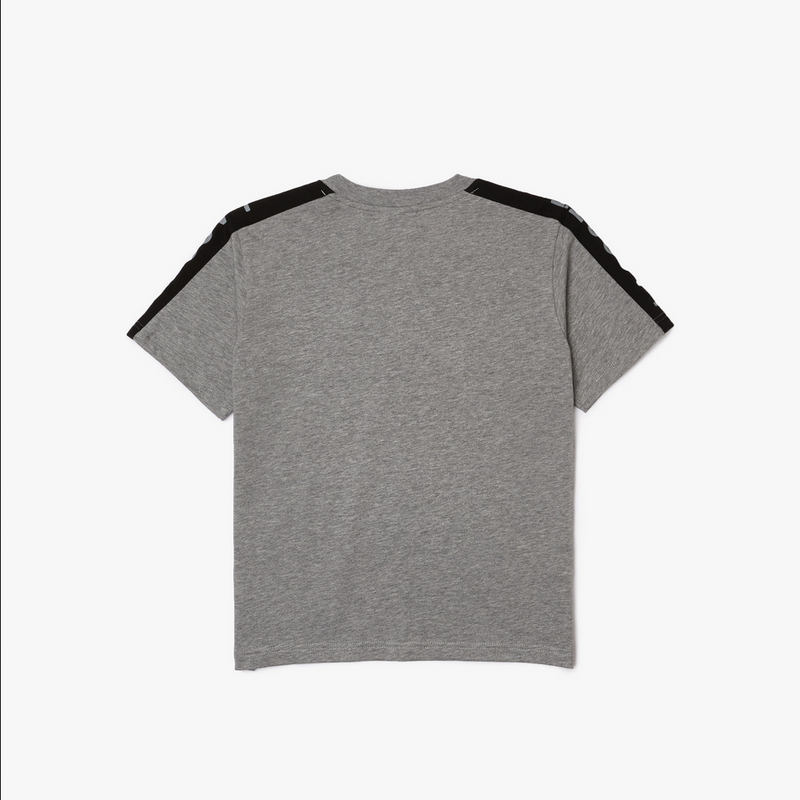 Lacoste Boys Crew Neck Side Lettered Bands Cotton T-shirt & Fleece Shorts Grey Chine / Black