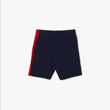 Lacoste Boys Crew Neck Side Lettered Bands Cotton T-shirt & Fleece Shorts Red / Navy Blue