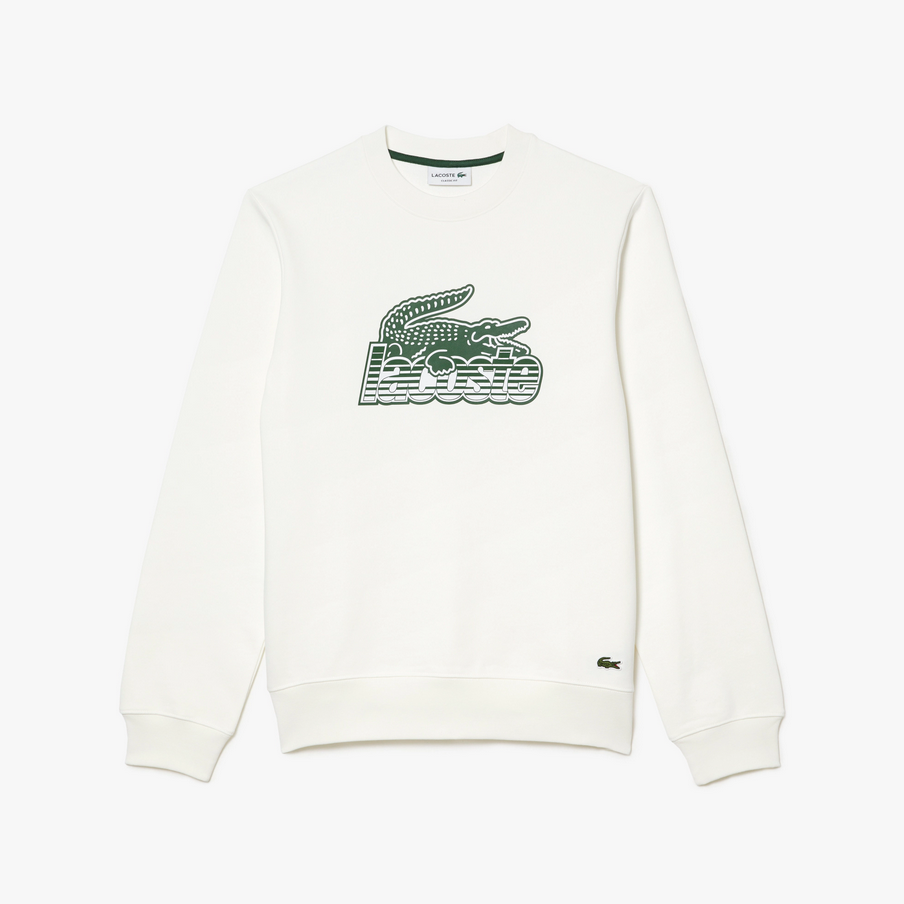 Lacoste Men's Round Neck Unbrushed Fleece Sweatshirt - White 70V