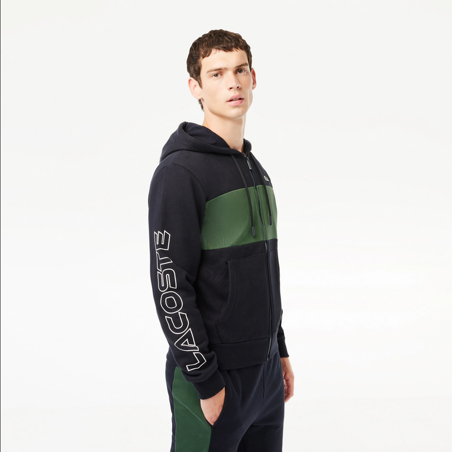 LACOSTE ブルゾン　ネイビー グリーン Lacoste Men's Colorblock Zip-Up Hoodie & Sweatpants Set