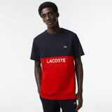 Lacoste Men’s Regular Fit Cotton Jersey Colourblock T-shirt & Shorts Set -Navy Blue Red