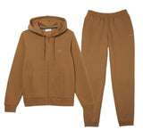 Lacoste Men’s Kangaroo Pocket Color-Block Sweatshirt Hoodie & Tapered Fit Fleece Trackpants Set Z0W Brown