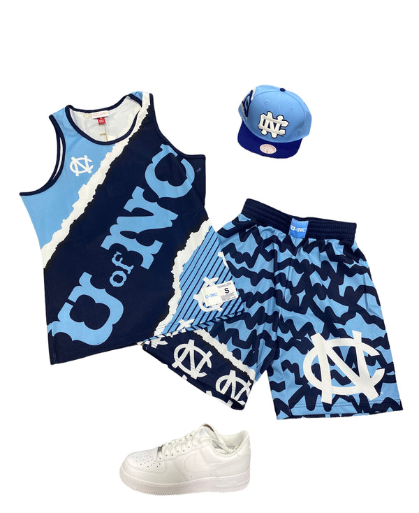 MITCHELL & NESS UNIVERSITY OF NORTH CAROLINA JUMBOTRON 2.0 SUBLIMATED TANK & SHORT SET