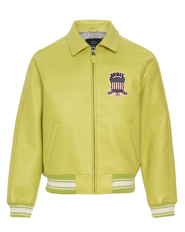 Avirex Icon Varsity Leather Jacket - Lime Green