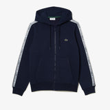 Lacoste Men’s Classic Fit Zipped Hoodie with Brand Stripes & Logo Stripe Track Pants Set - Navy Blue 166 men tracksuit by Lacoste | BLVD