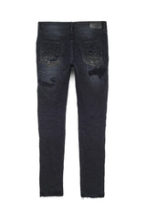 PURPLE BRAND JEANS P001 LOW RISE SKINNY JEAN - BLACK QUILTED DESTROY PKT - BCDP